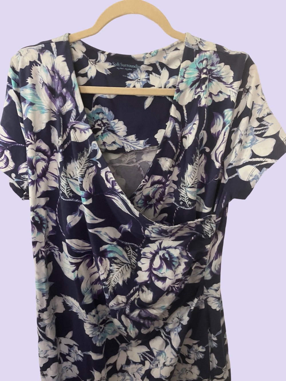 Soft Surroundings Navy Floral Wrap-Style Tunic